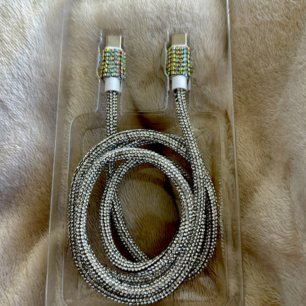 Silver Rhinestone USB-C/ USB-C Charger Cable